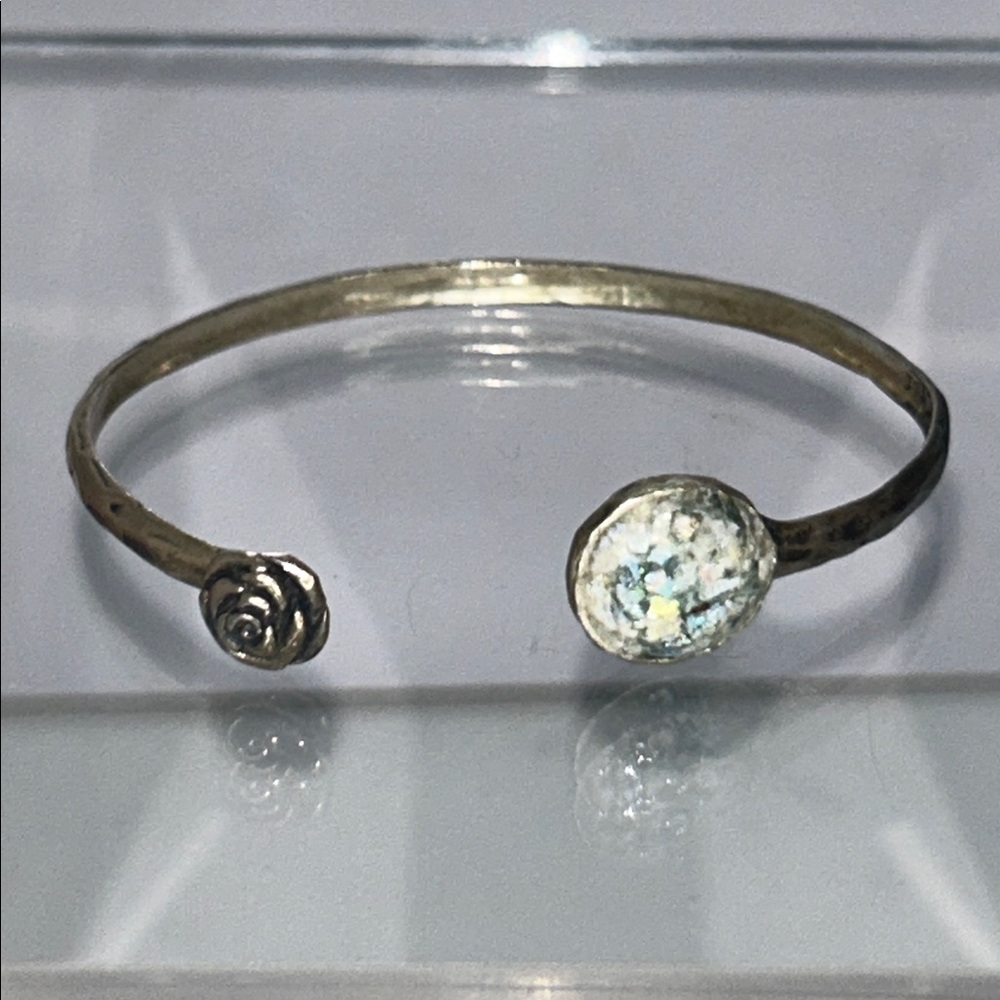 NWOT Ancient Roman Glass Floral Sterling Silver Cuff Bracelet Boho
